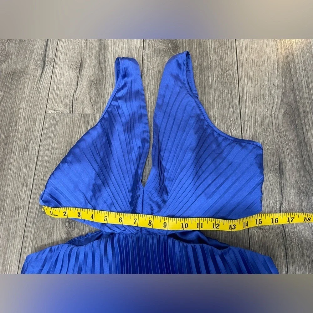 NWT A&F Abercrombie & Fitch Giselle Pleated Cutout Maxi Dress Blue Satin Sz LP